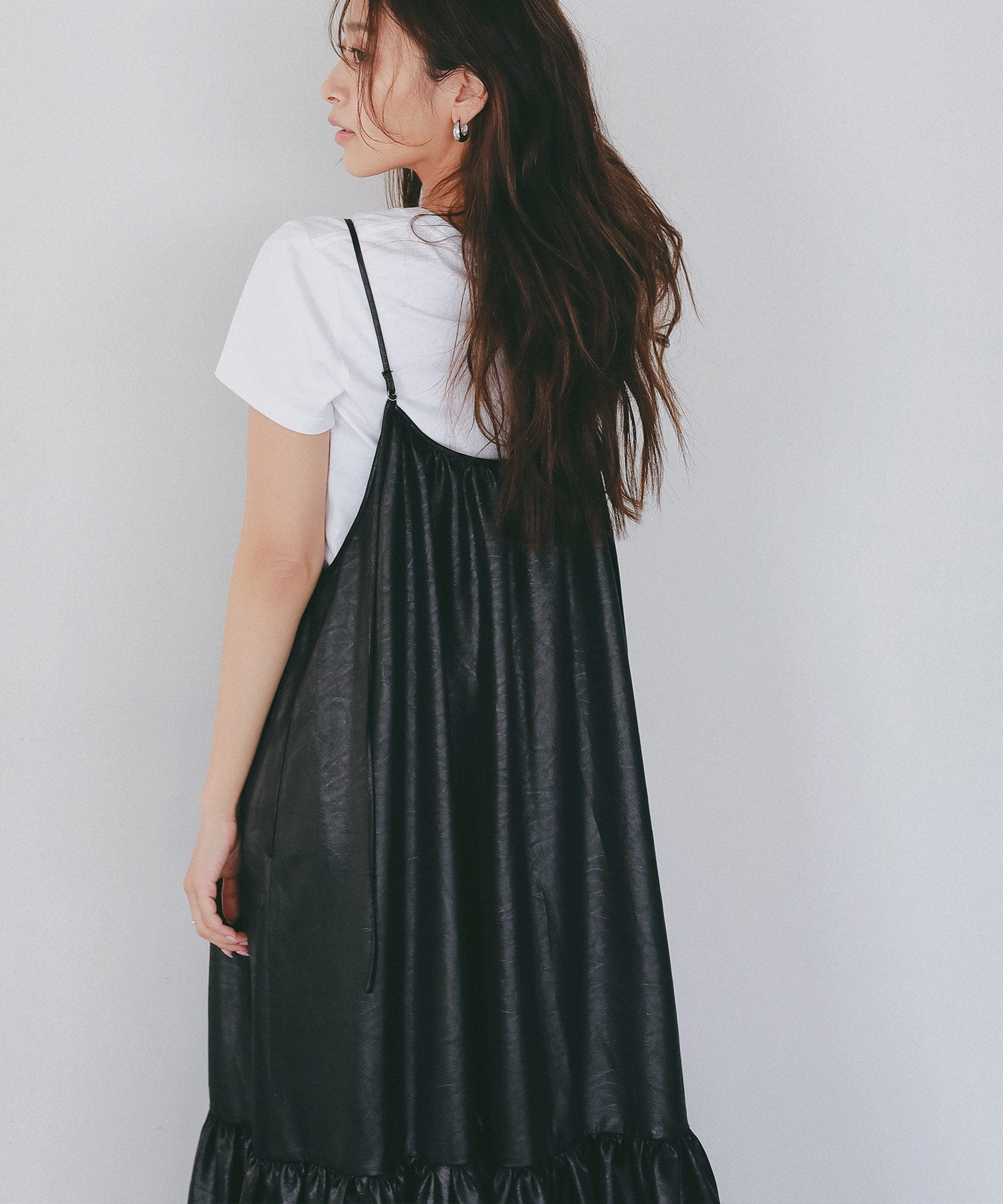 レザーライク キャミソールワンピース