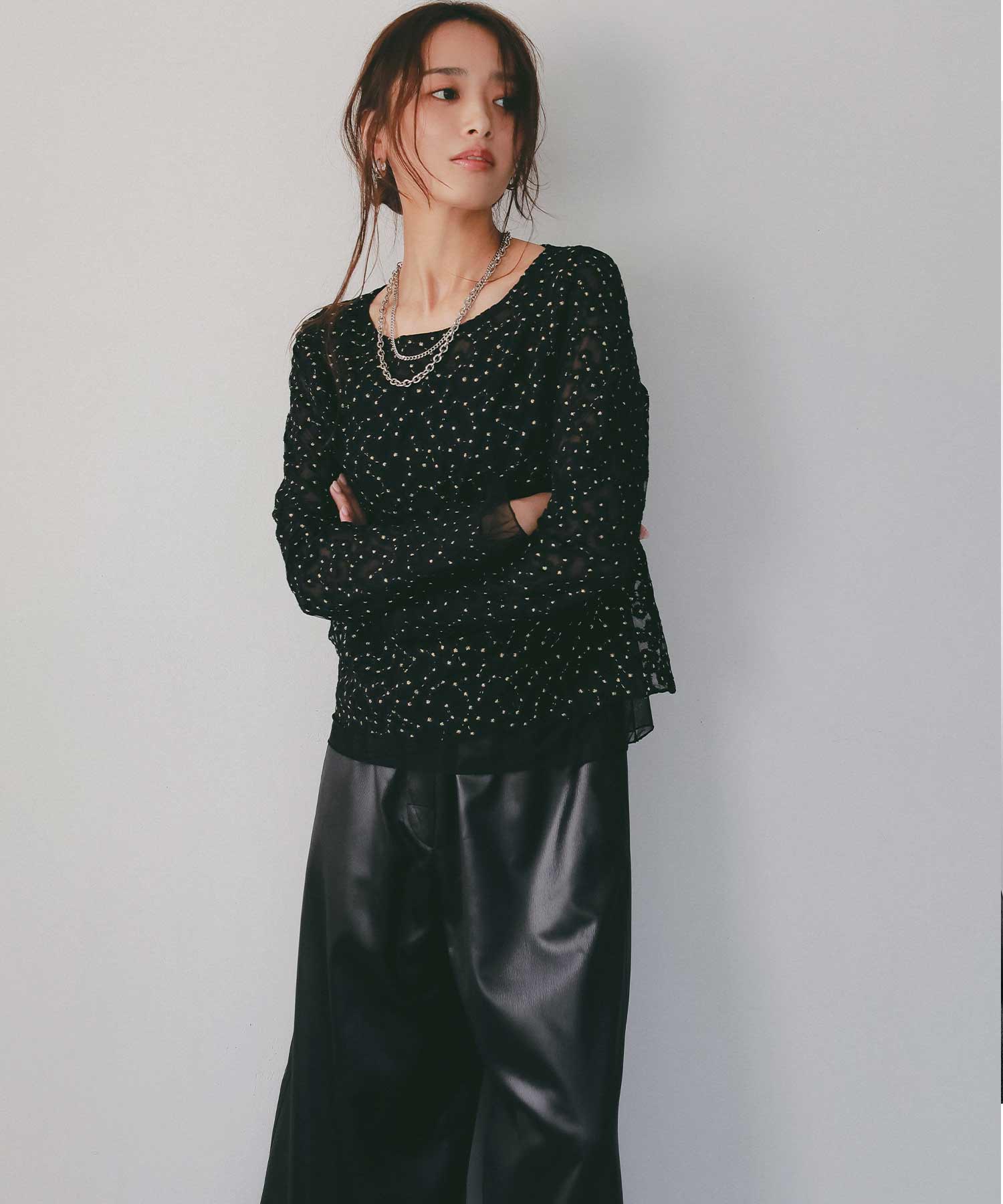 【2月中旬お届け】レザーライク チンツイージーパンツ