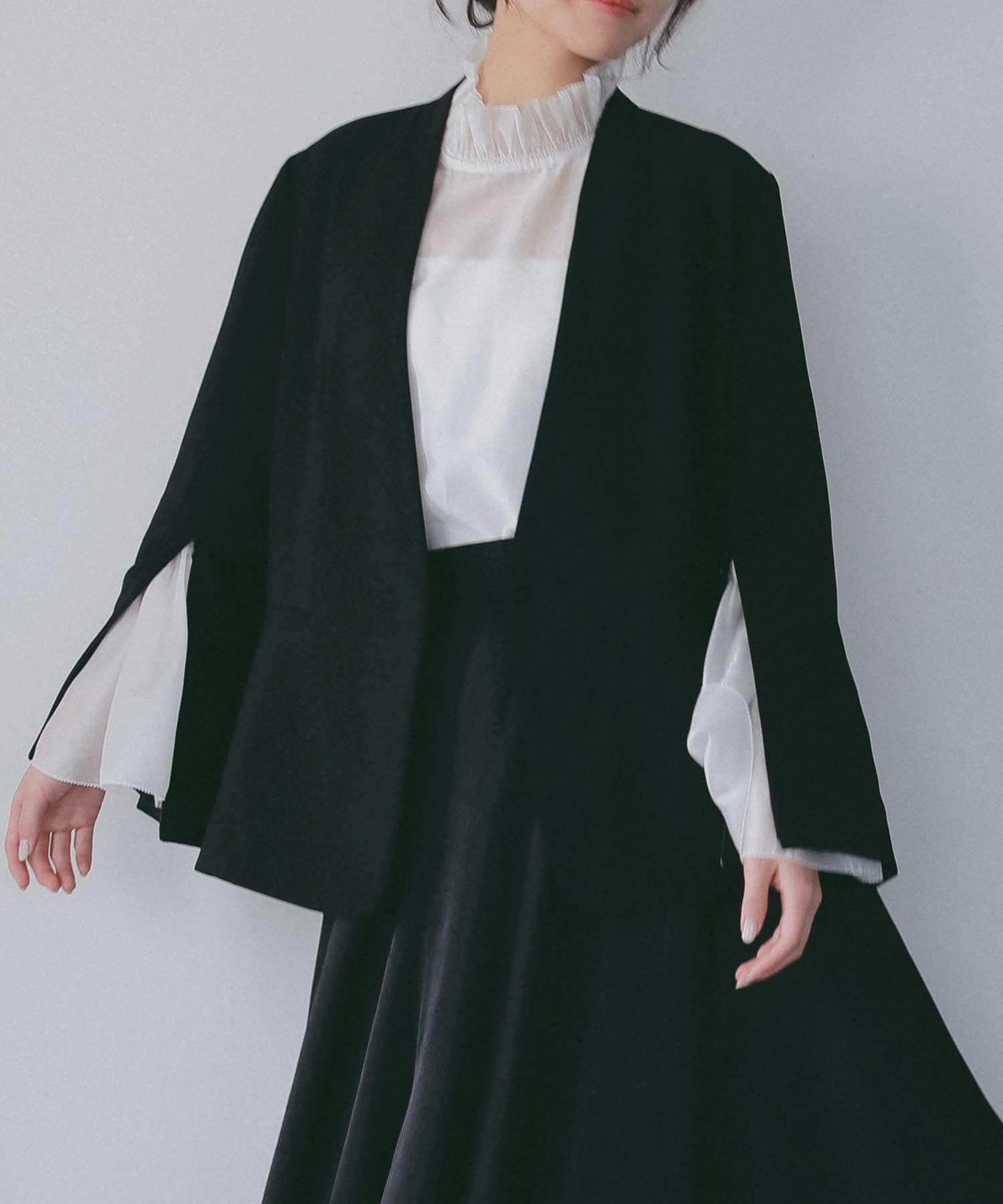 フレアスリーブ スタンドネックシアーブラウス【セレモニー/オケージョン】