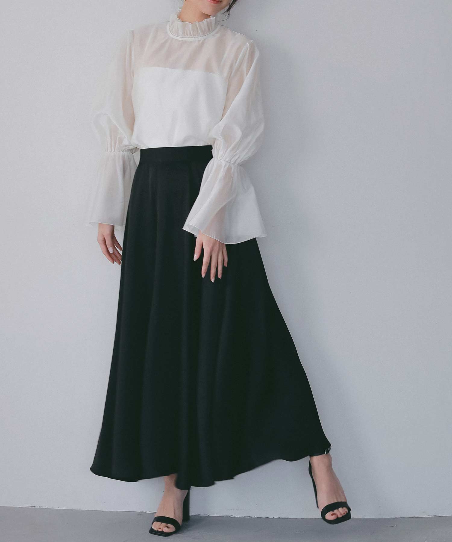 フレアスリーブ スタンドネックシアーブラウス【セレモニー/オケージョン】