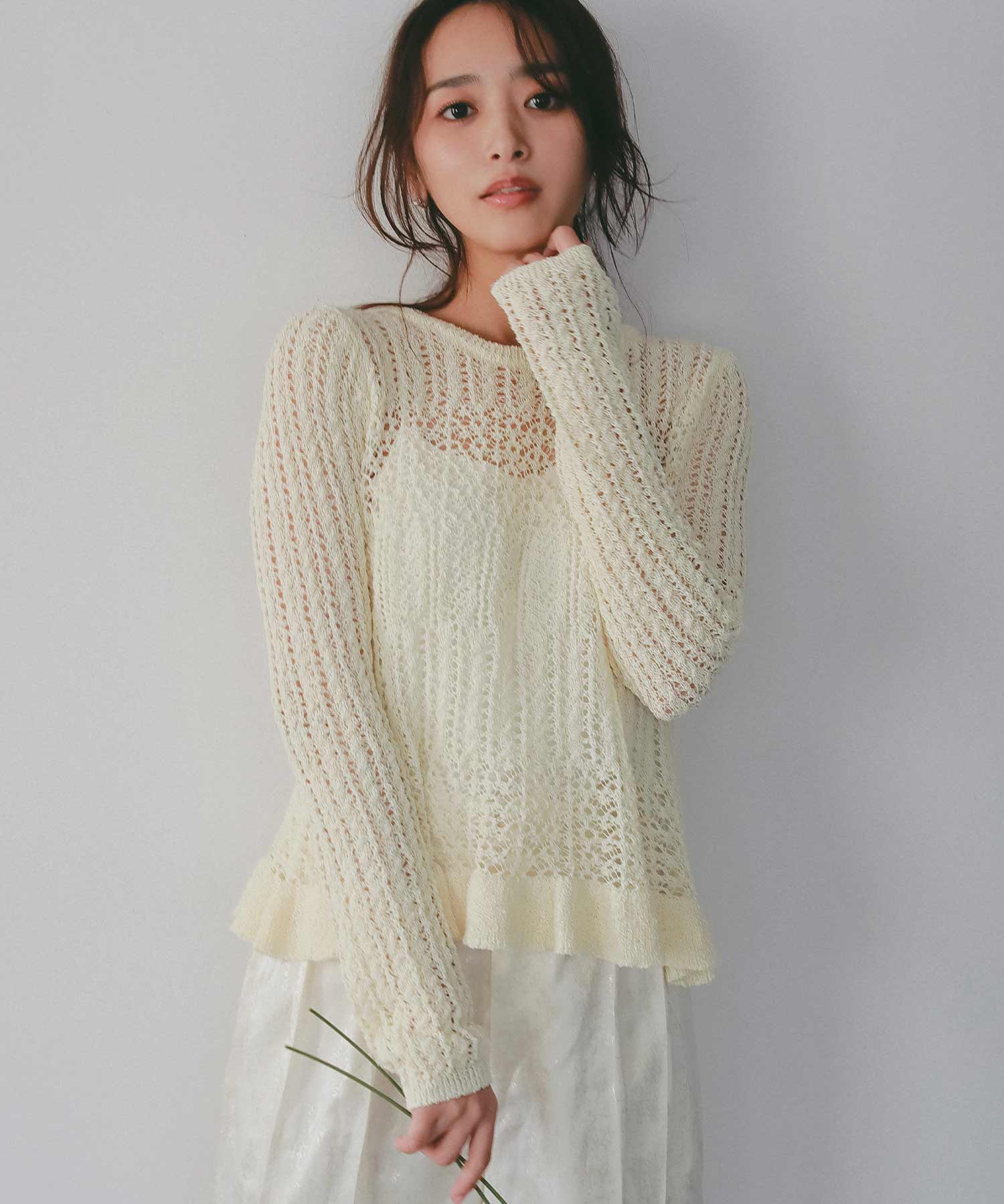 新品タグ付き✨EPOCA ペプラム　ベージュ　ニット Re:EDIT（リエディ） ペプラム レディース ニット フレア フレア