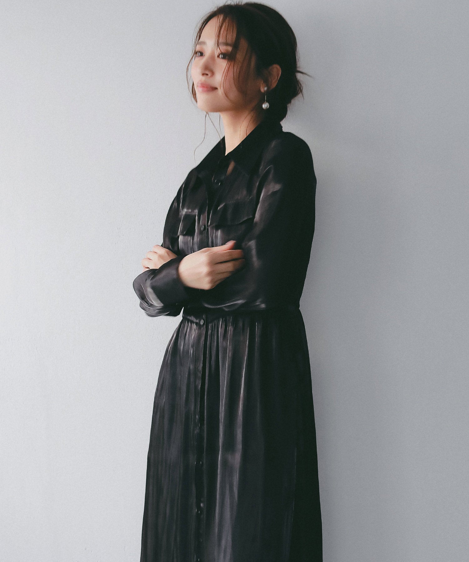 2WAY光沢シアーシャツワンピース