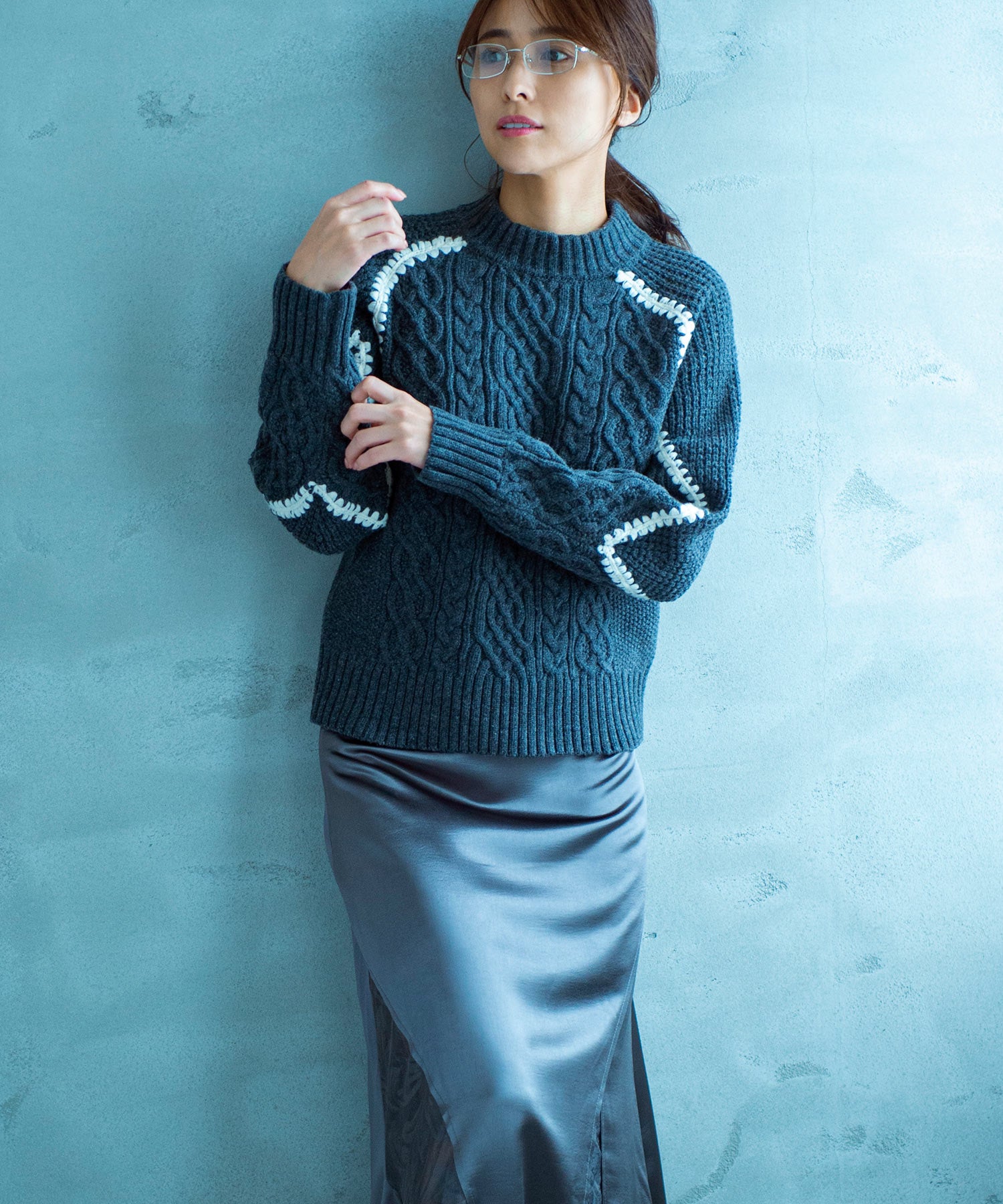 【11月下旬お届け予約商品】ウォッシャブルケーブルニット