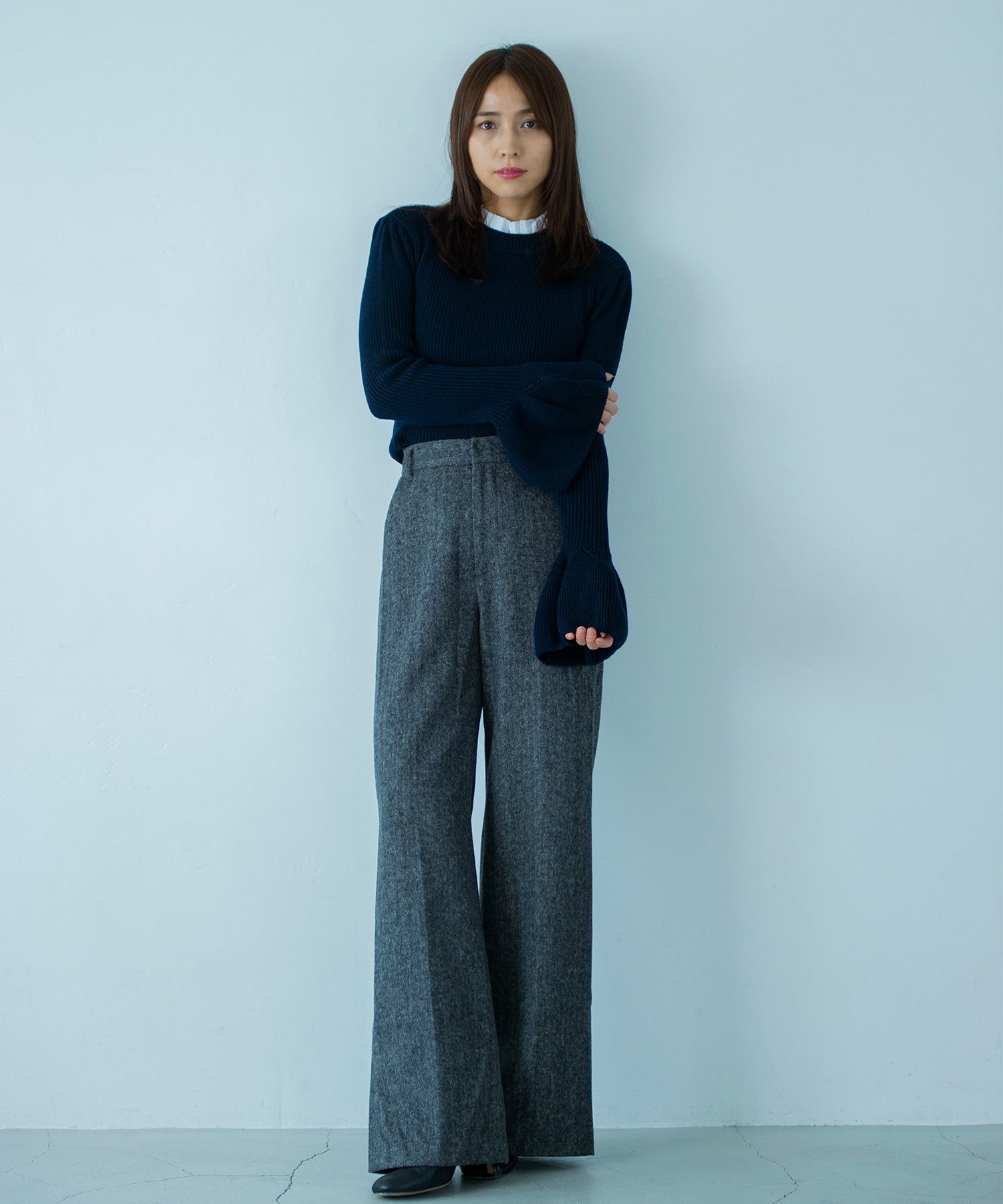 【11月下旬お届け予約商品】2WAYメロウハイネック衿付きニット