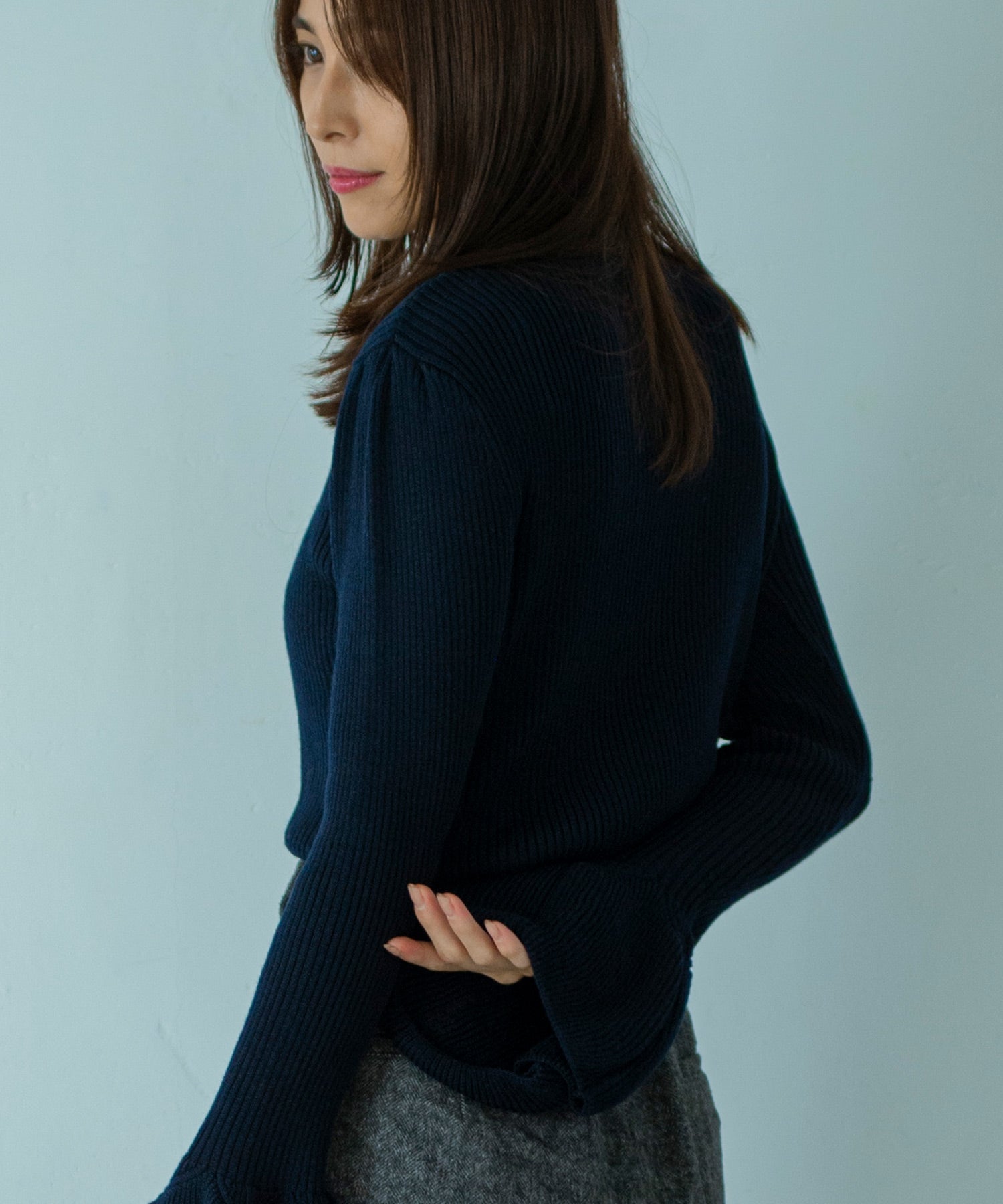 【11月下旬お届け予約商品】2WAYメロウハイネック衿付きニット