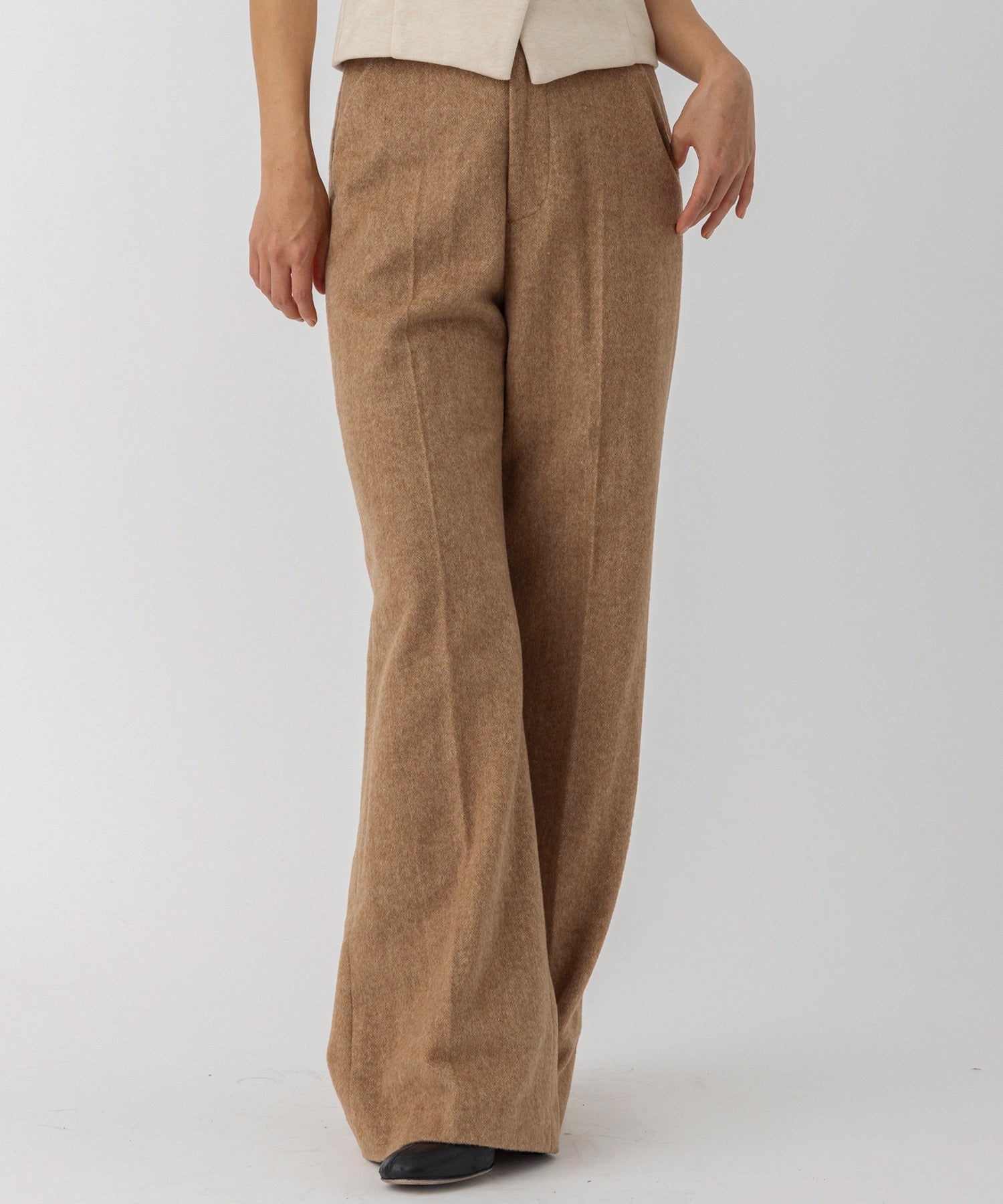 ヘリンボーンウールツイードワイドパンツ