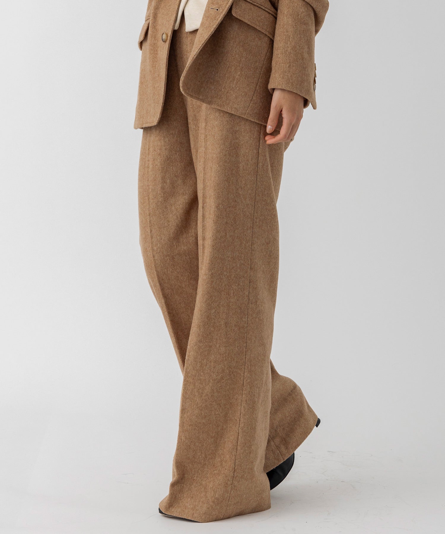 ヘリンボーンウールツイードワイドパンツ