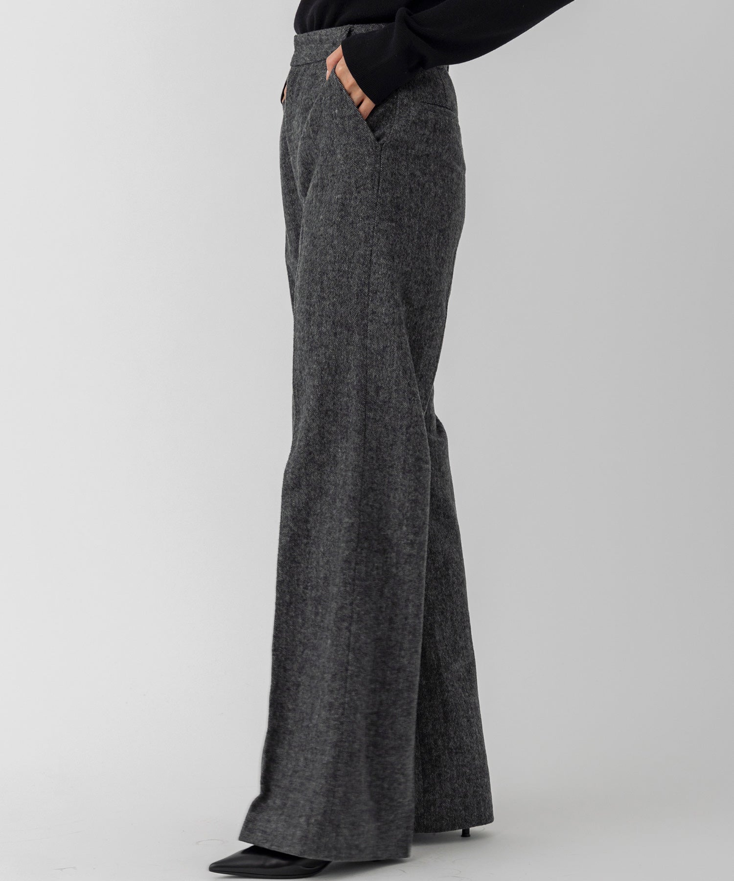 ヘリンボーンウールツイードワイドパンツ