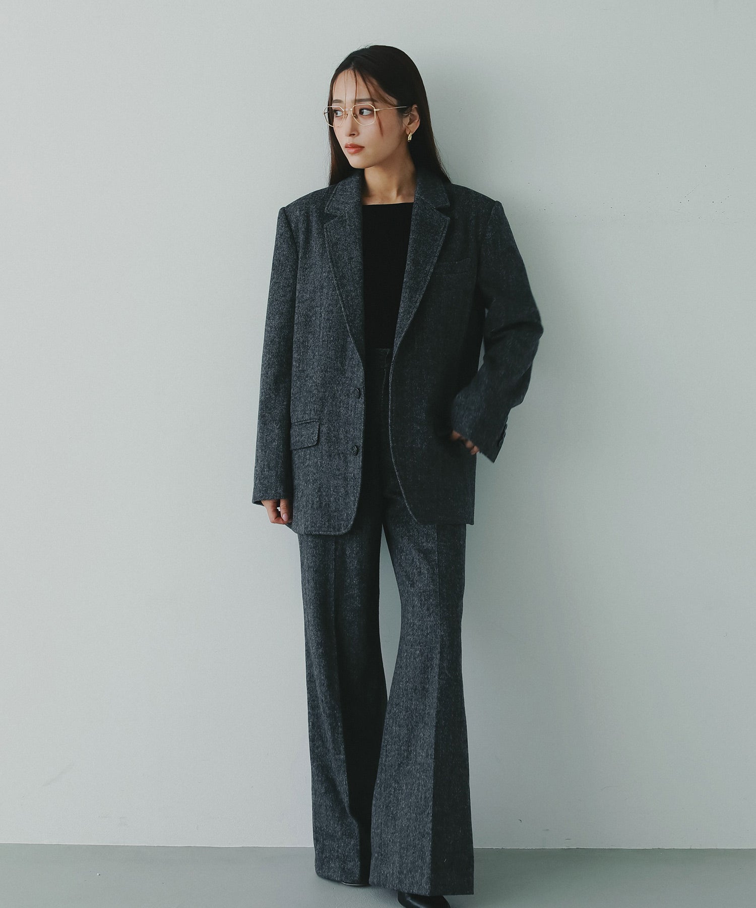 ヘリンボーンウールツイードワイドパンツ