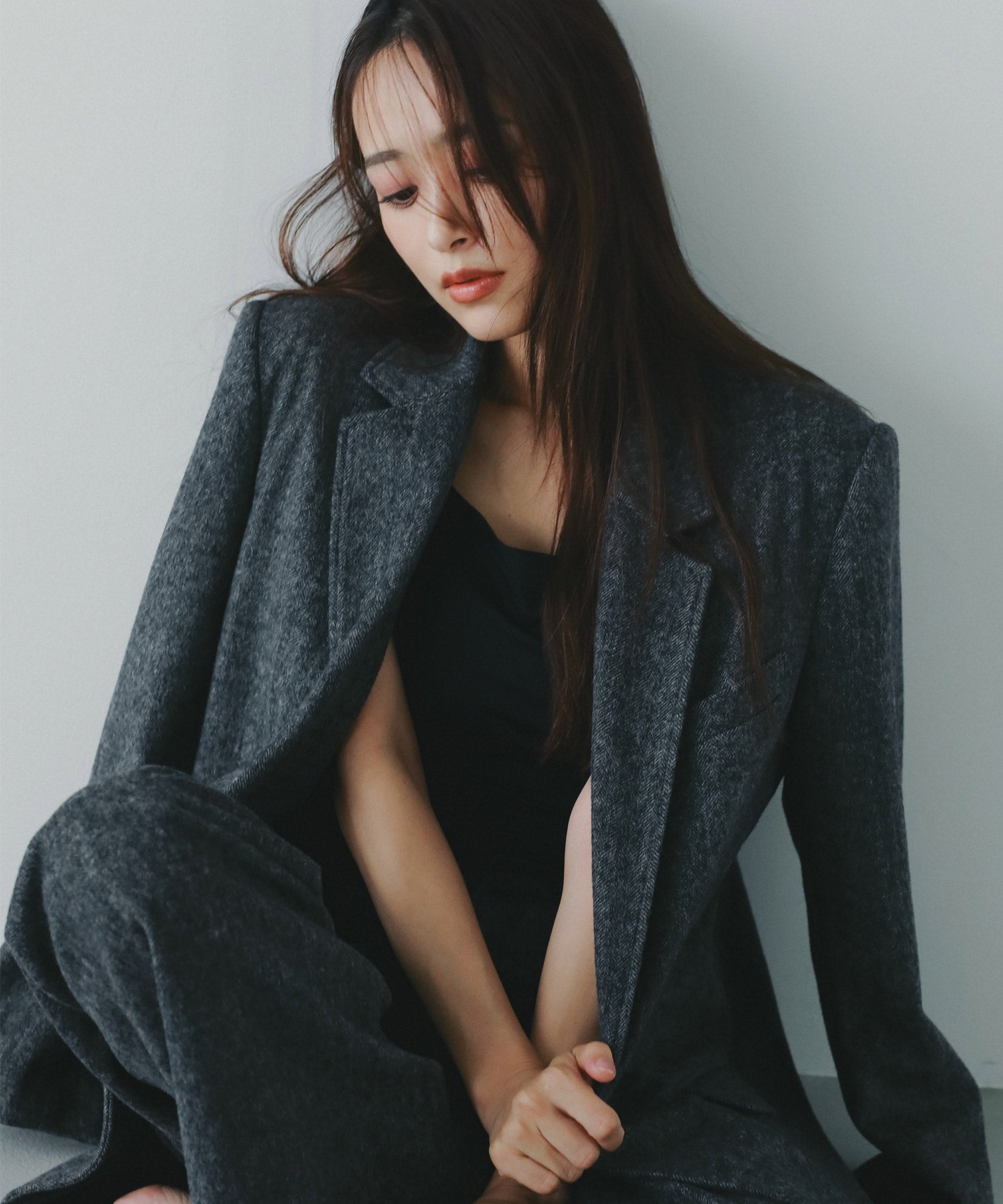 ヘリンボーンウールツイードワイドパンツ